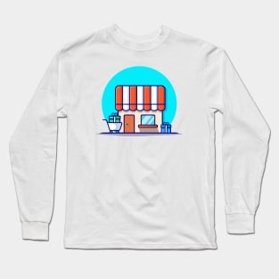 Shop Building Cartoon Vector Icon Illustration Long Sleeve T-Shirt